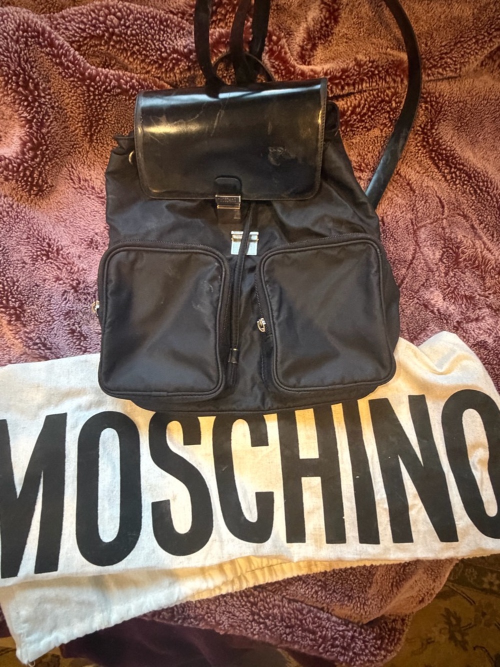 🌸Moschino Navy Nylon & Leather Backpack VINTAGE condition